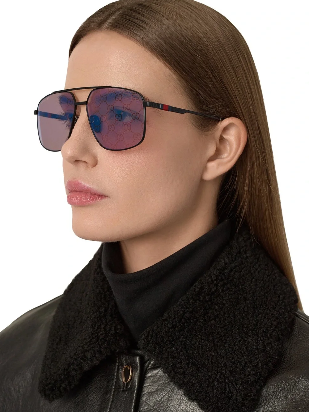 New Gucci GG1676S 005 Sunglasses Black Violet GG Monogram Mirror Authentic